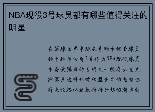 NBA现役3号球员都有哪些值得关注的明星